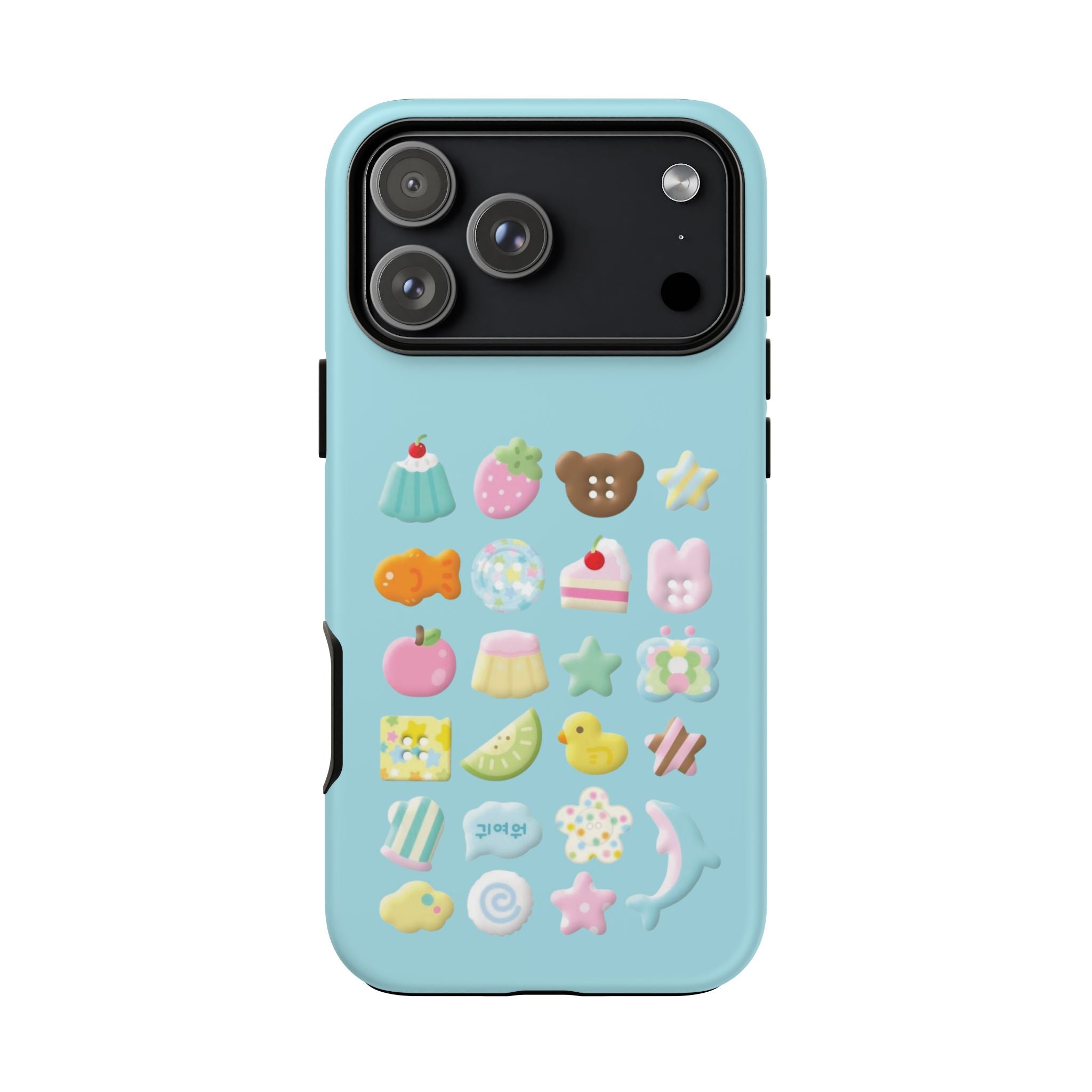 Pastel Kawaii Snacks Phone Case — Cute Dessert & Animal Icons on Mint iPhone Case