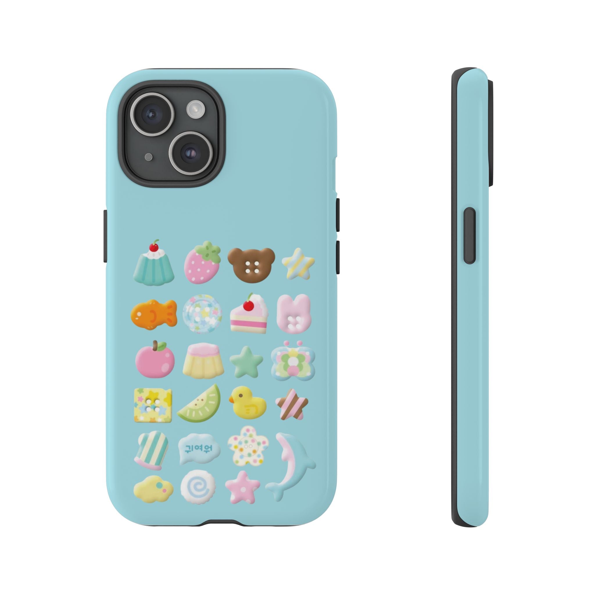 Pastel Kawaii Snacks Phone Case — Cute Dessert & Animal Icons on Mint iPhone Case