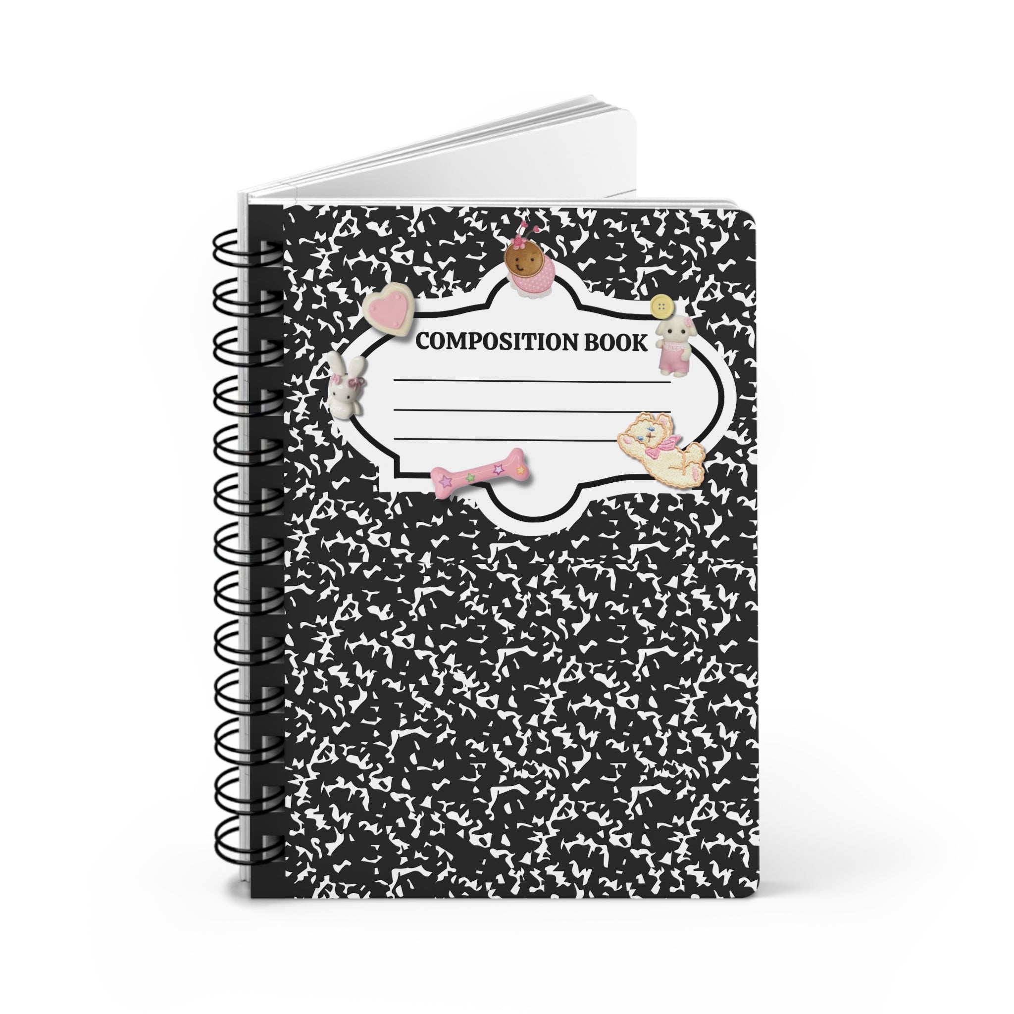 Kawaii Composition Book Spiral Journal — Cute Sticker Frame "Composition Book" Notebook