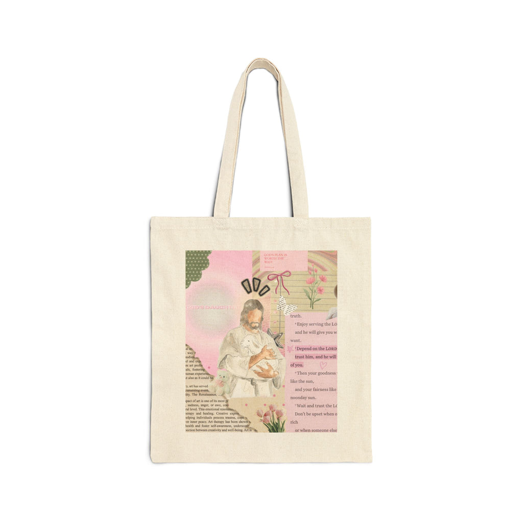 Religious Prayer Tote Bag — Pink Vintage Jesus Collage Canvas