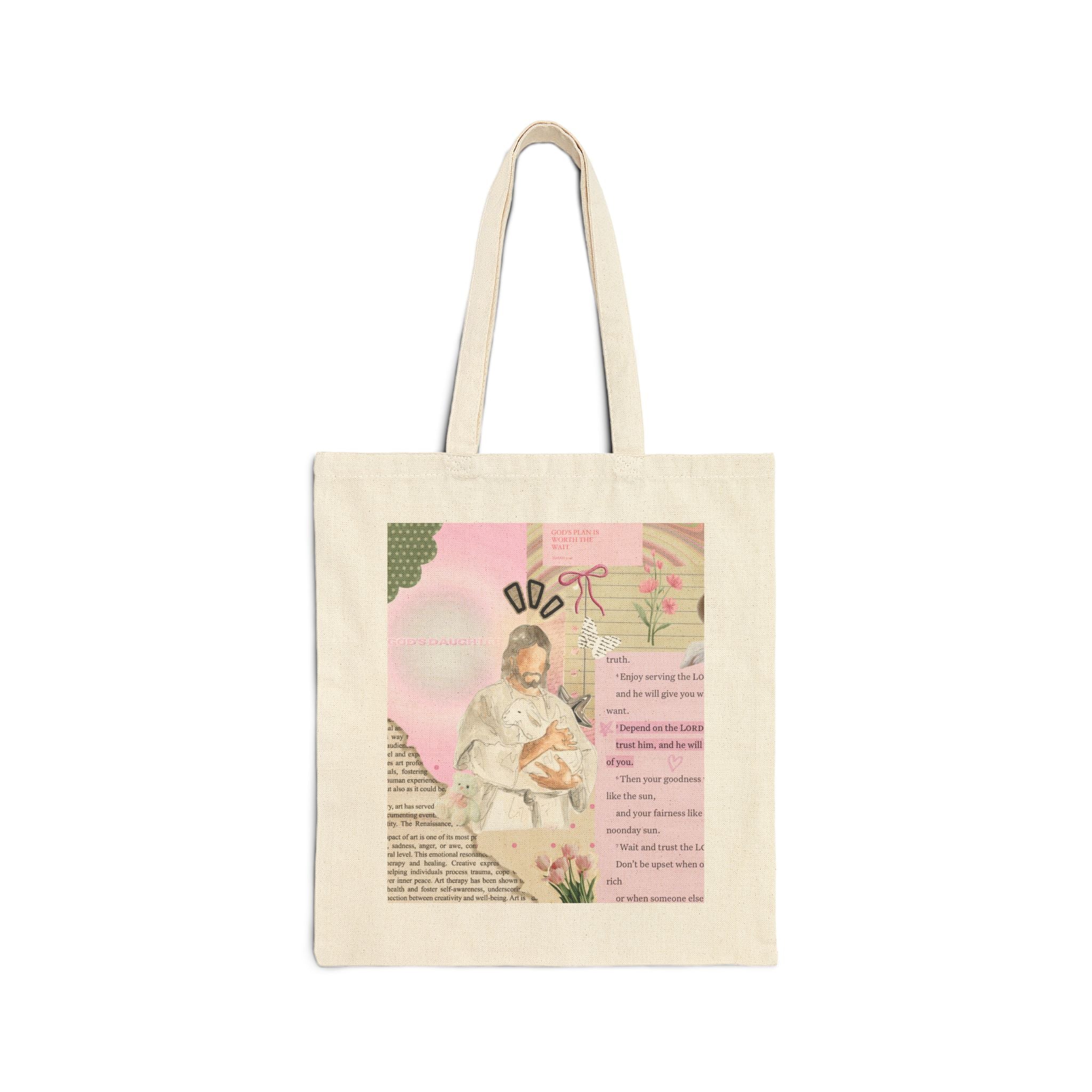 Religious Prayer Tote Bag — Pink Vintage Jesus Collage Canvas