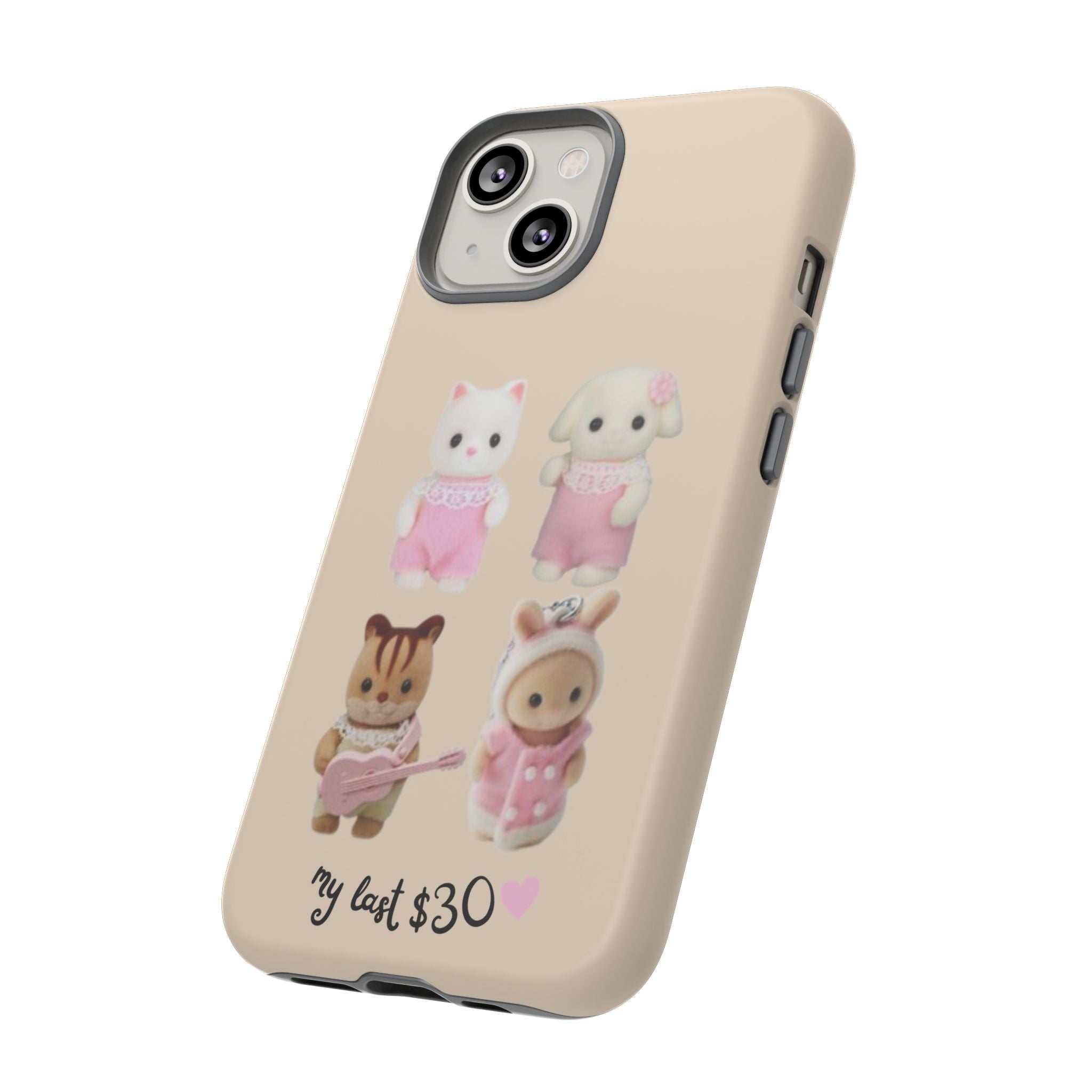 Cute Plush Characters Phone Case — 'my last 30' Beige Protective Cover