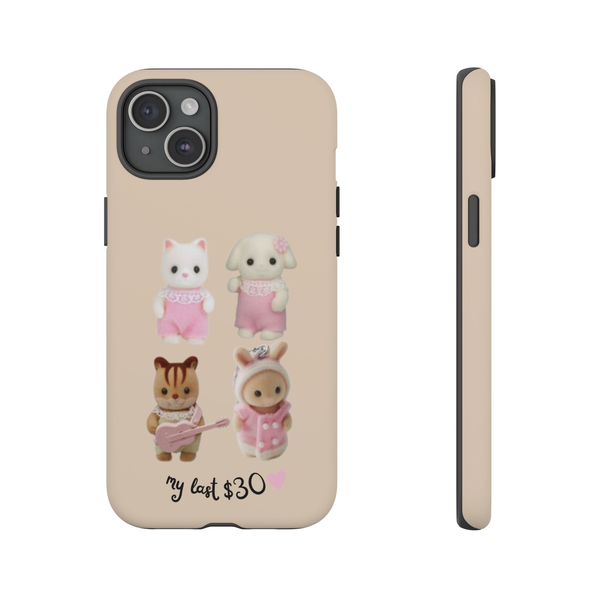 Cute Plush Characters Phone Case — 'my last 30' Beige Protective Cover