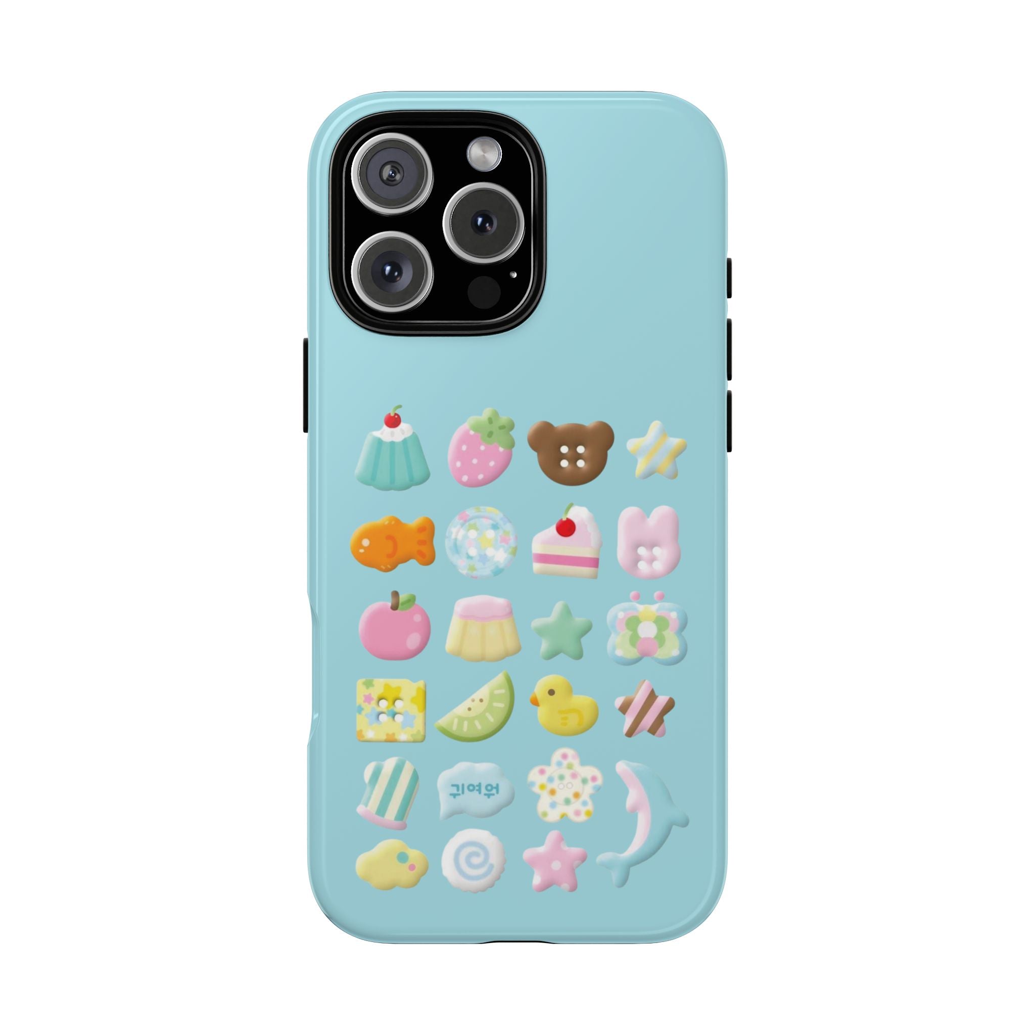 Pastel Kawaii Snacks Phone Case — Cute Dessert & Animal Icons on Mint iPhone Case