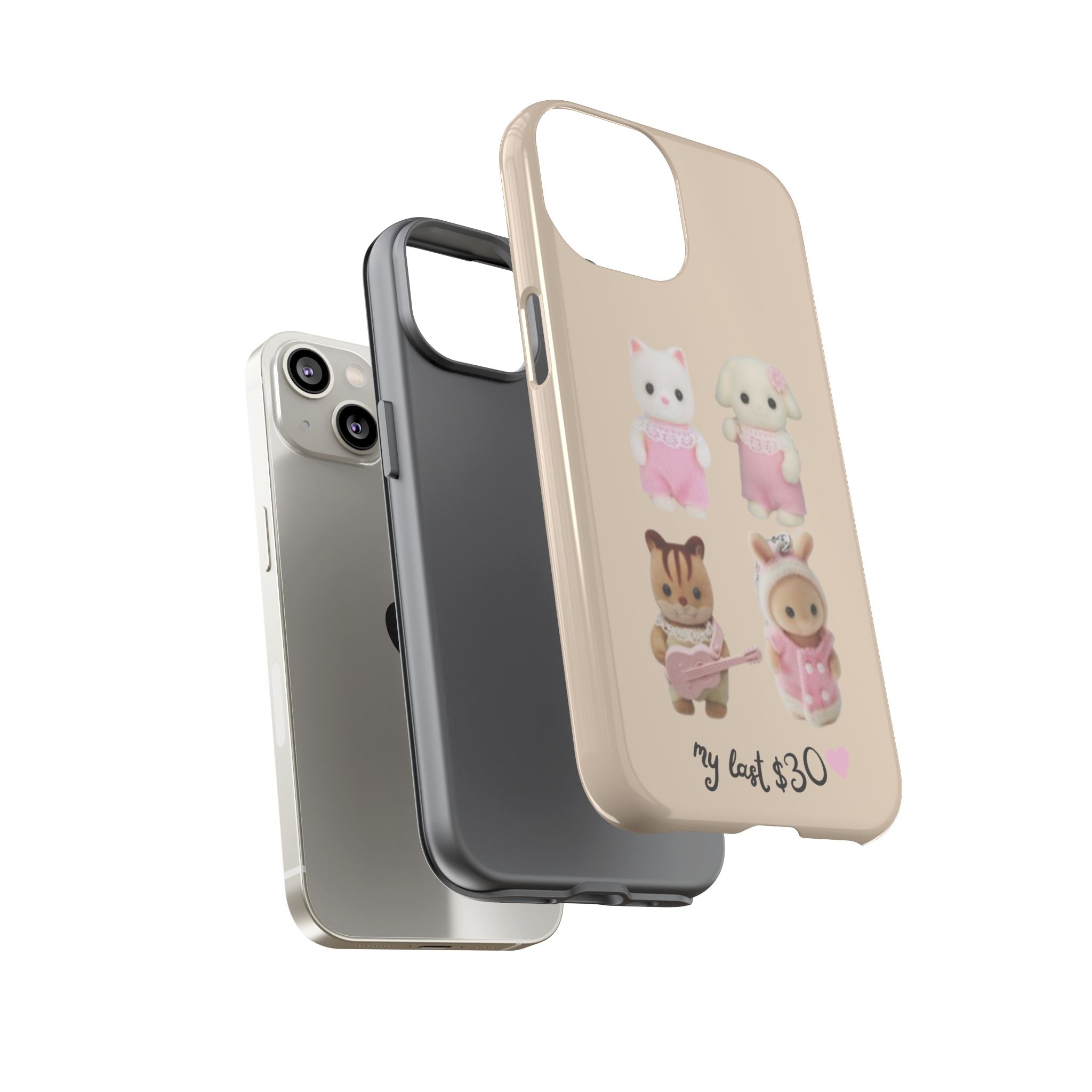 Cute Plush Characters Phone Case — 'my last 30' Beige Protective Cover
