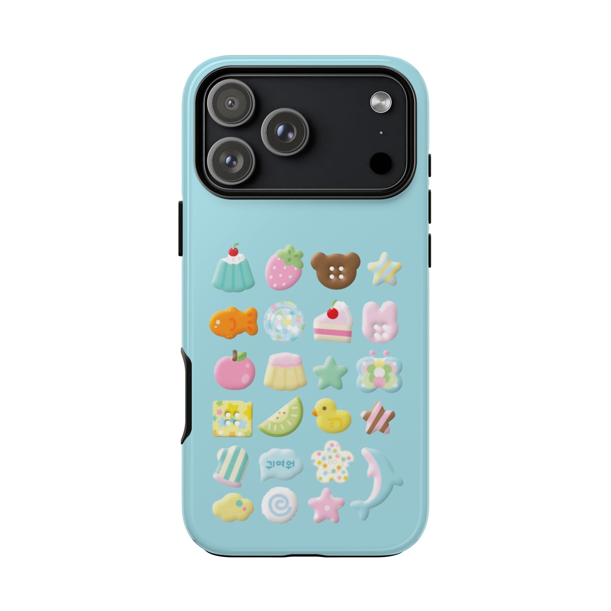 Pastel Kawaii Snacks Phone Case — Cute Dessert & Animal Icons on Mint iPhone Case