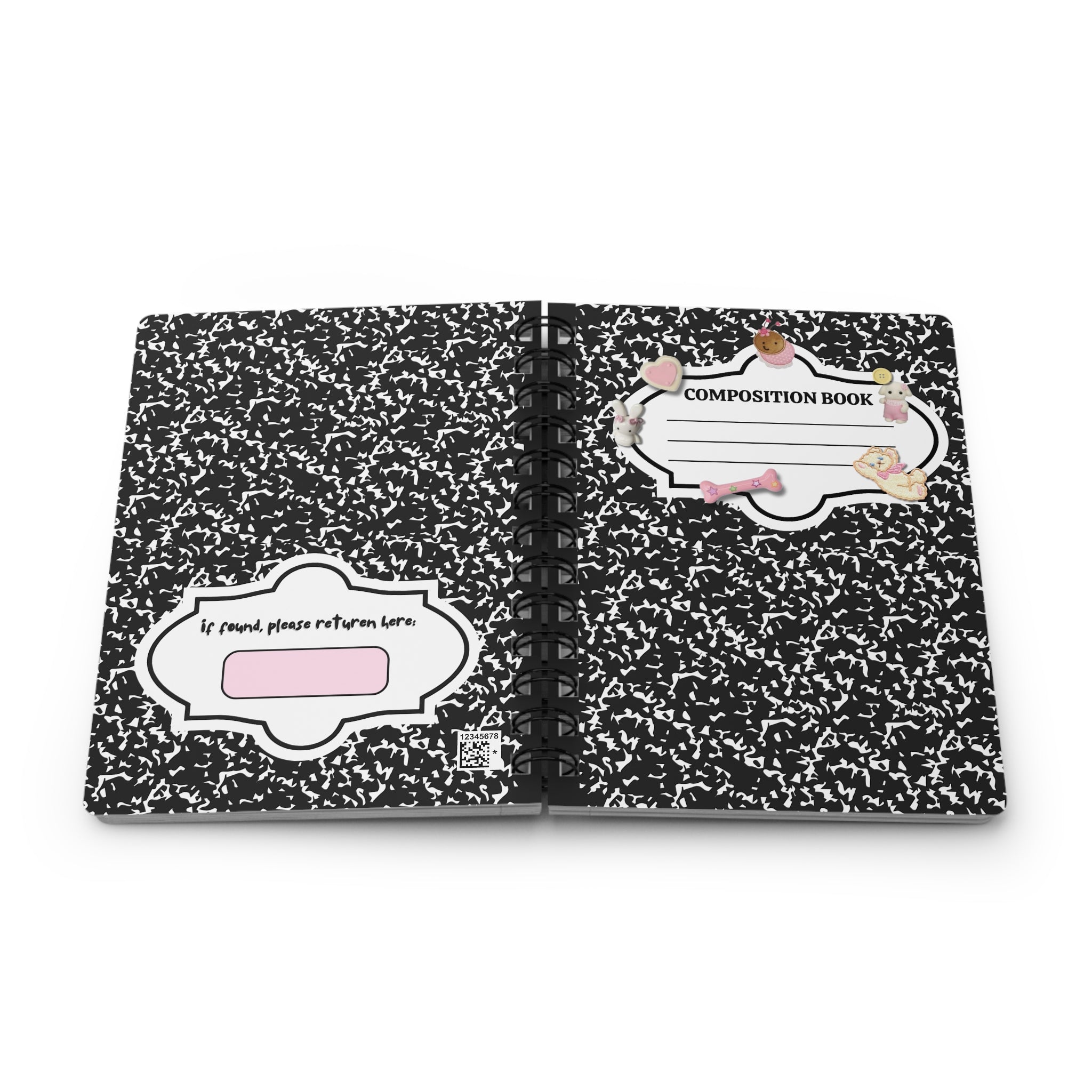 Kawaii Composition Book Spiral Journal — Cute Sticker Frame "Composition Book" Notebook