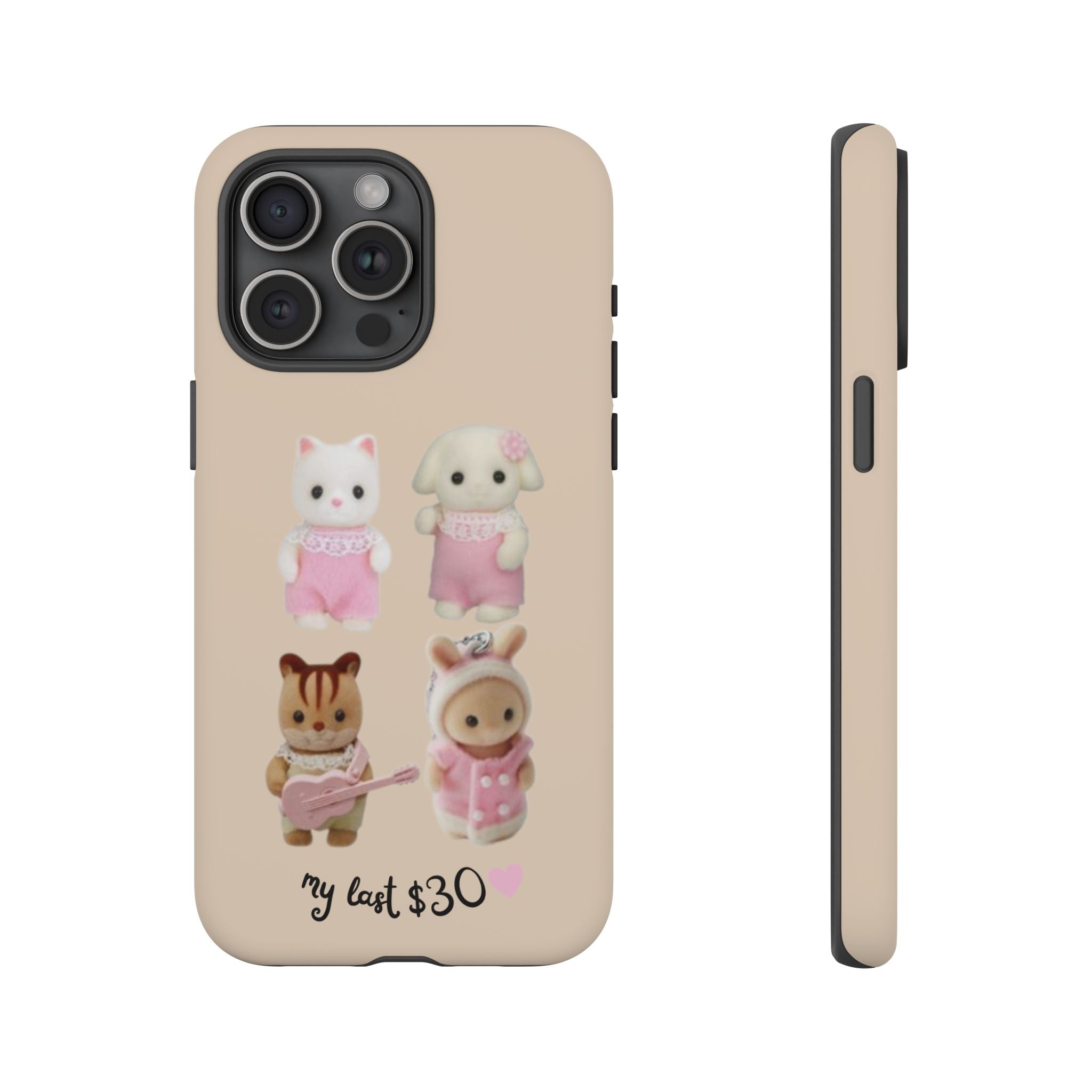 Cute Plush Characters Phone Case — 'my last 30' Beige Protective Cover