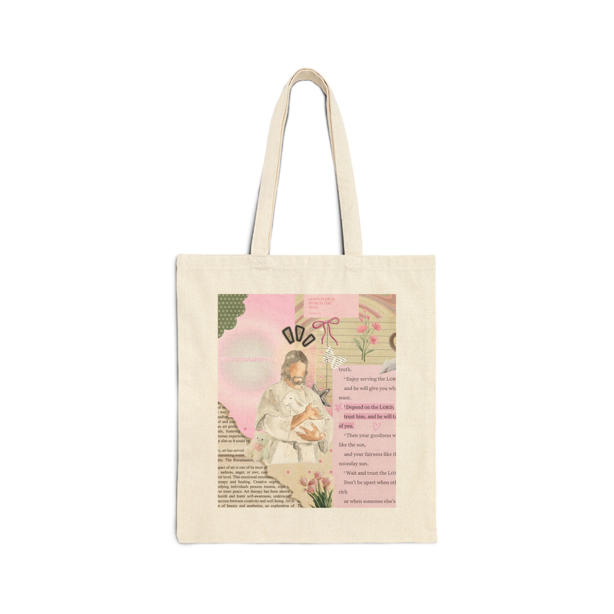 Religious Prayer Tote Bag — Pink Vintage Jesus Collage Canvas