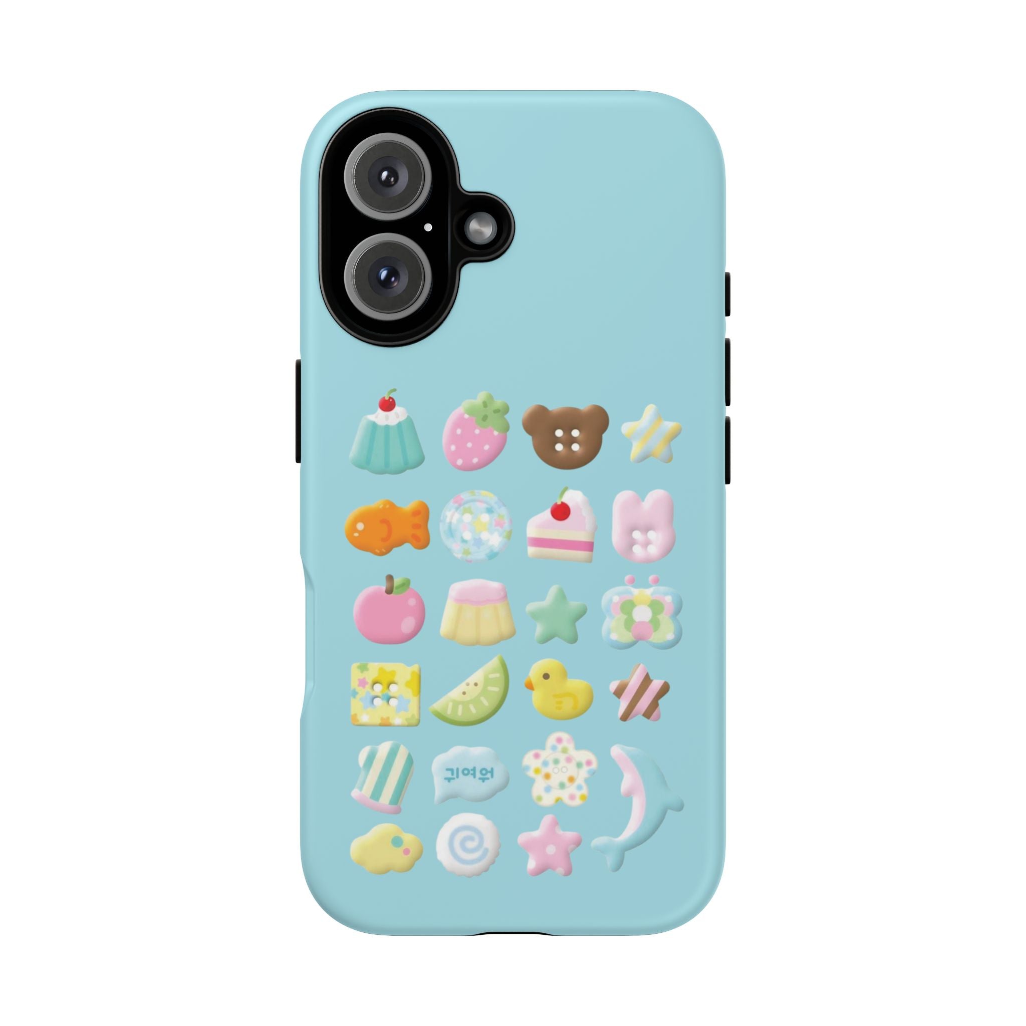 Pastel Kawaii Snacks Phone Case — Cute Dessert & Animal Icons on Mint iPhone Case