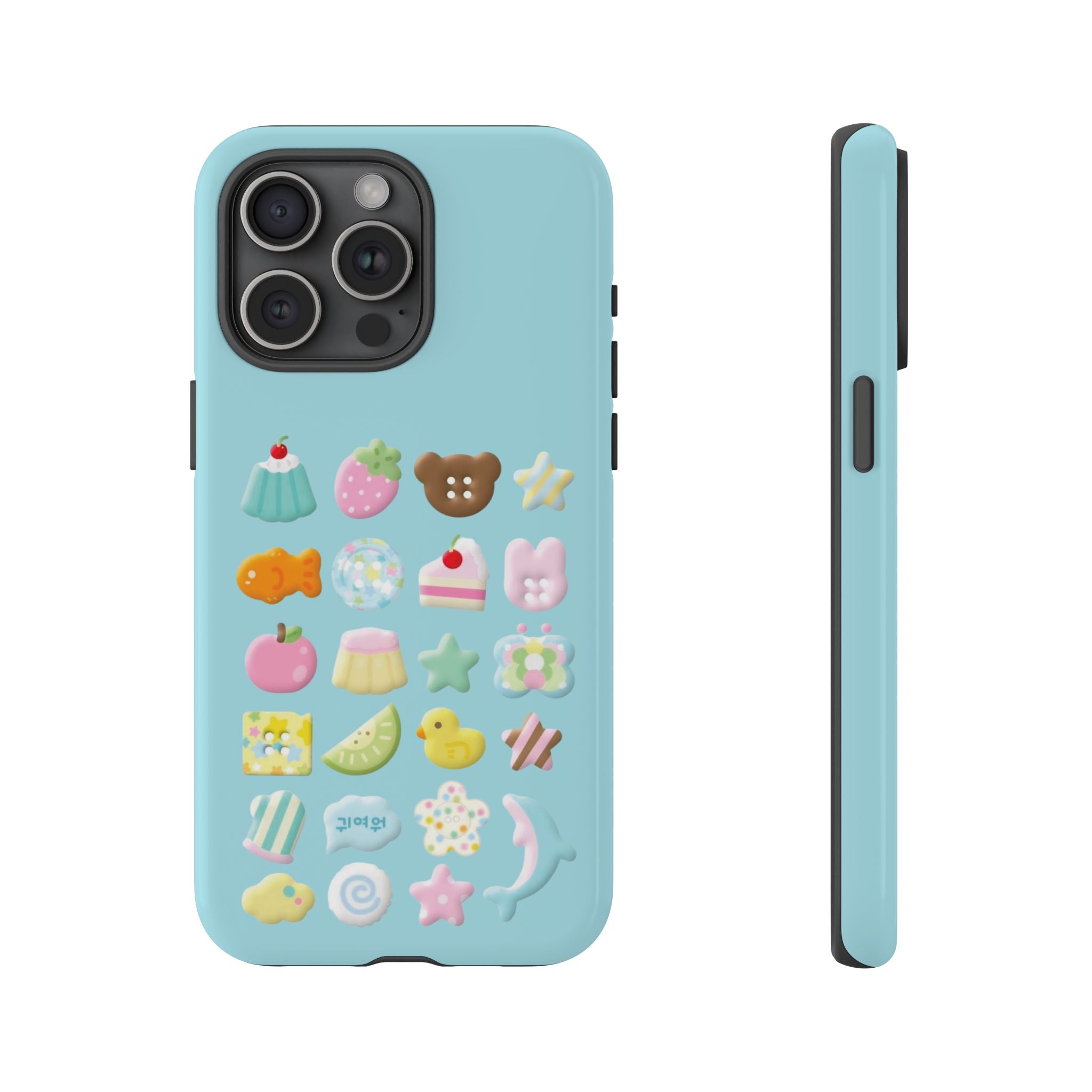 Pastel Kawaii Snacks Phone Case — Cute Dessert & Animal Icons on Mint iPhone Case