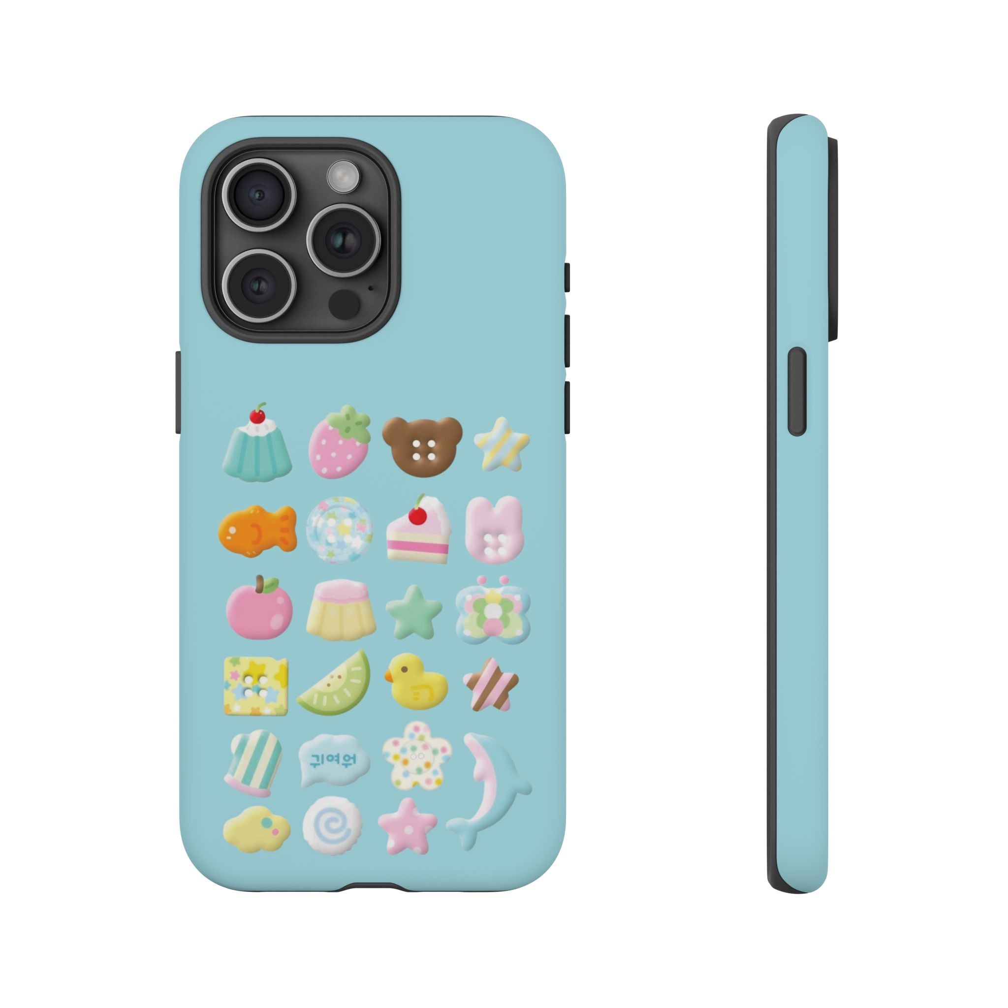 Pastel Kawaii Snacks Phone Case — Cute Dessert & Animal Icons on Mint iPhone Case