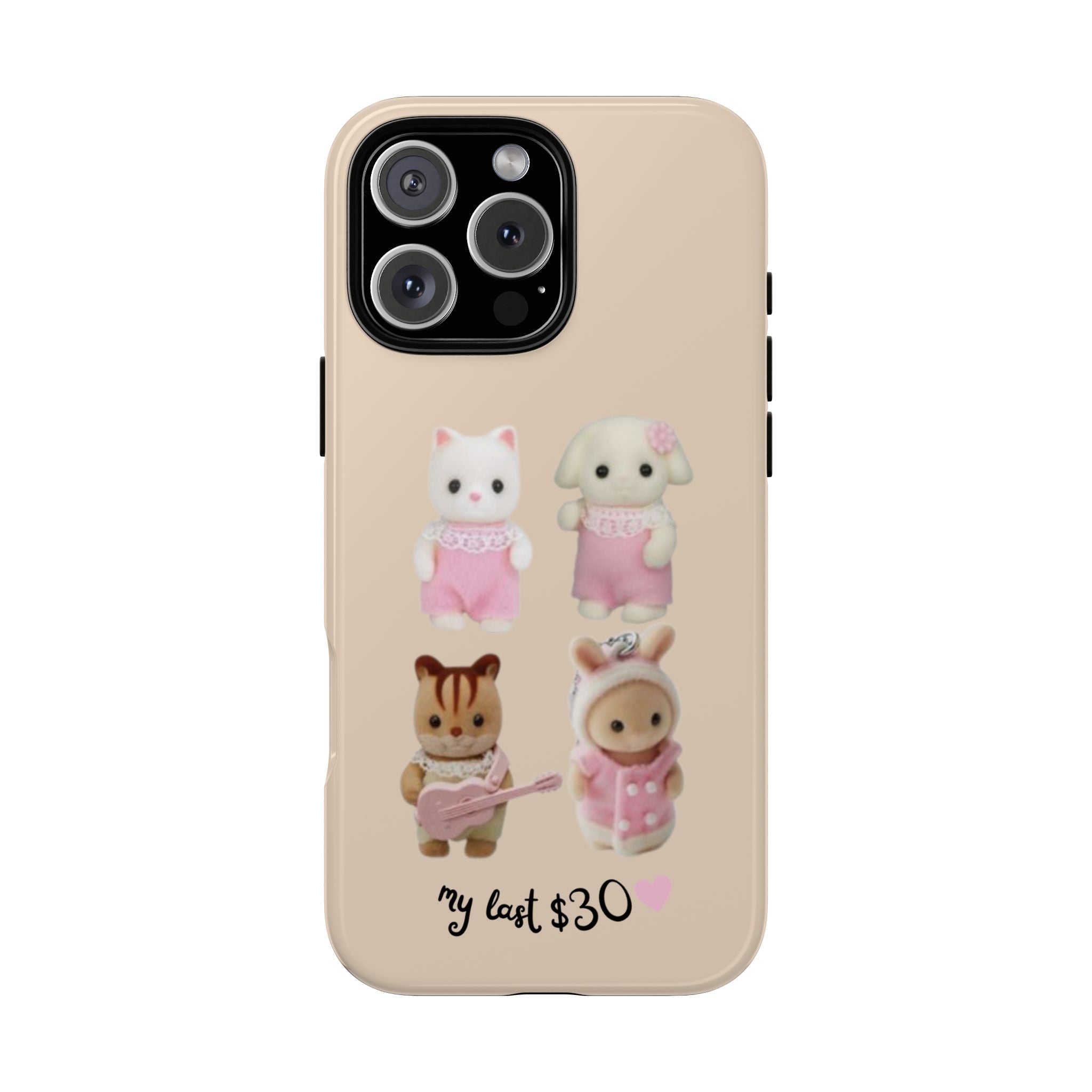Cute Plush Characters Phone Case — 'my last 30' Beige Protective Cover