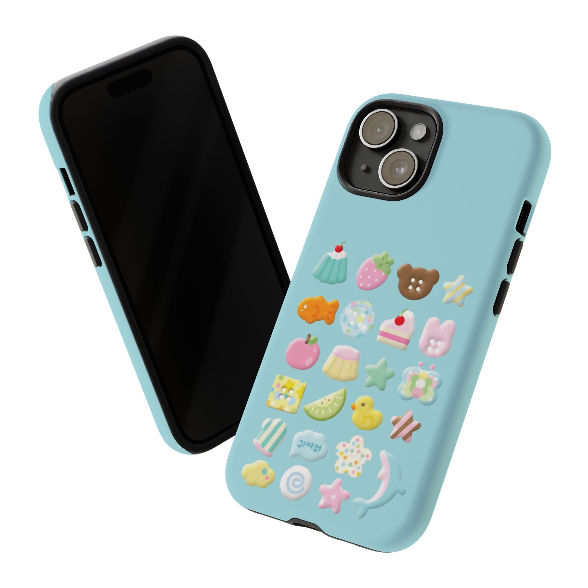 Pastel Kawaii Snacks Phone Case — Cute Dessert & Animal Icons on Mint iPhone Case