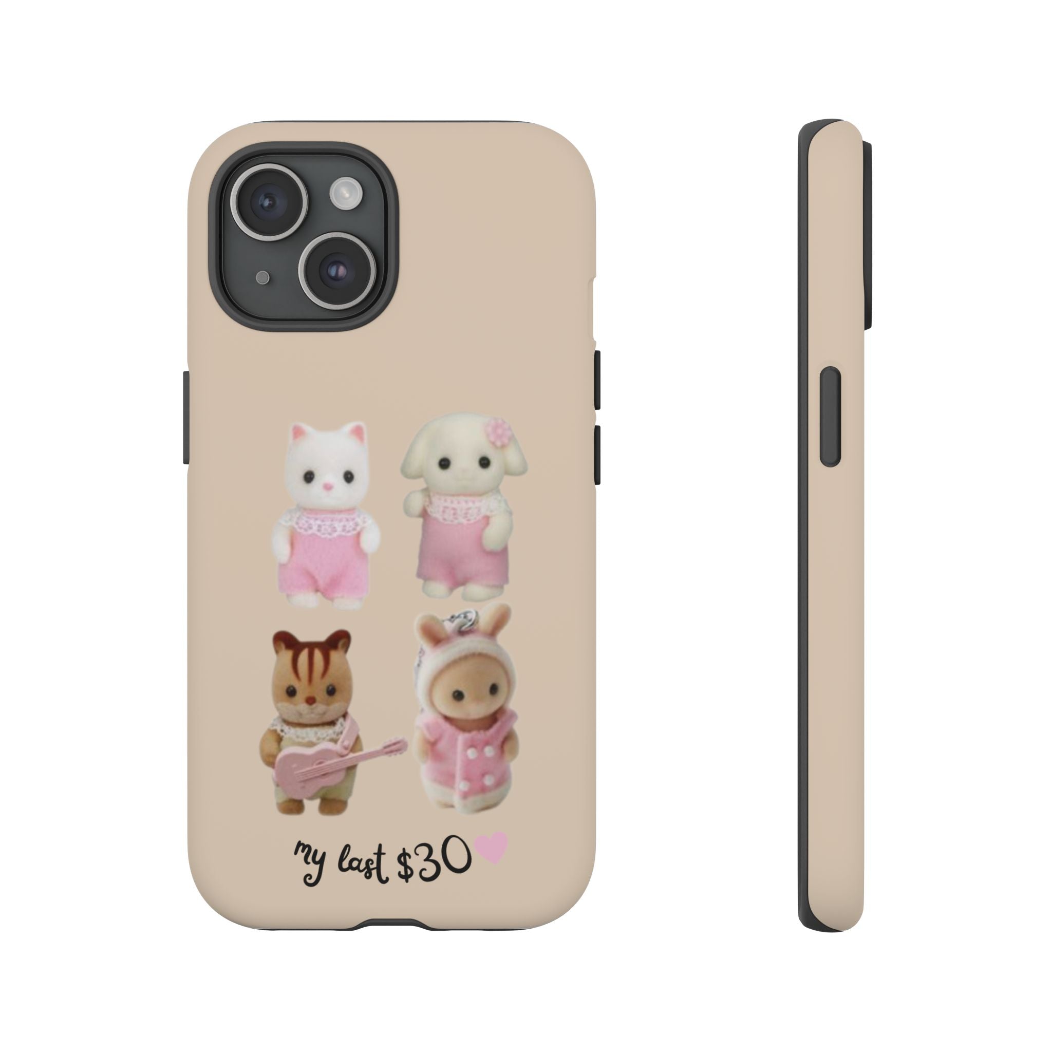 Cute Plush Characters Phone Case — 'my last 30' Beige Protective Cover