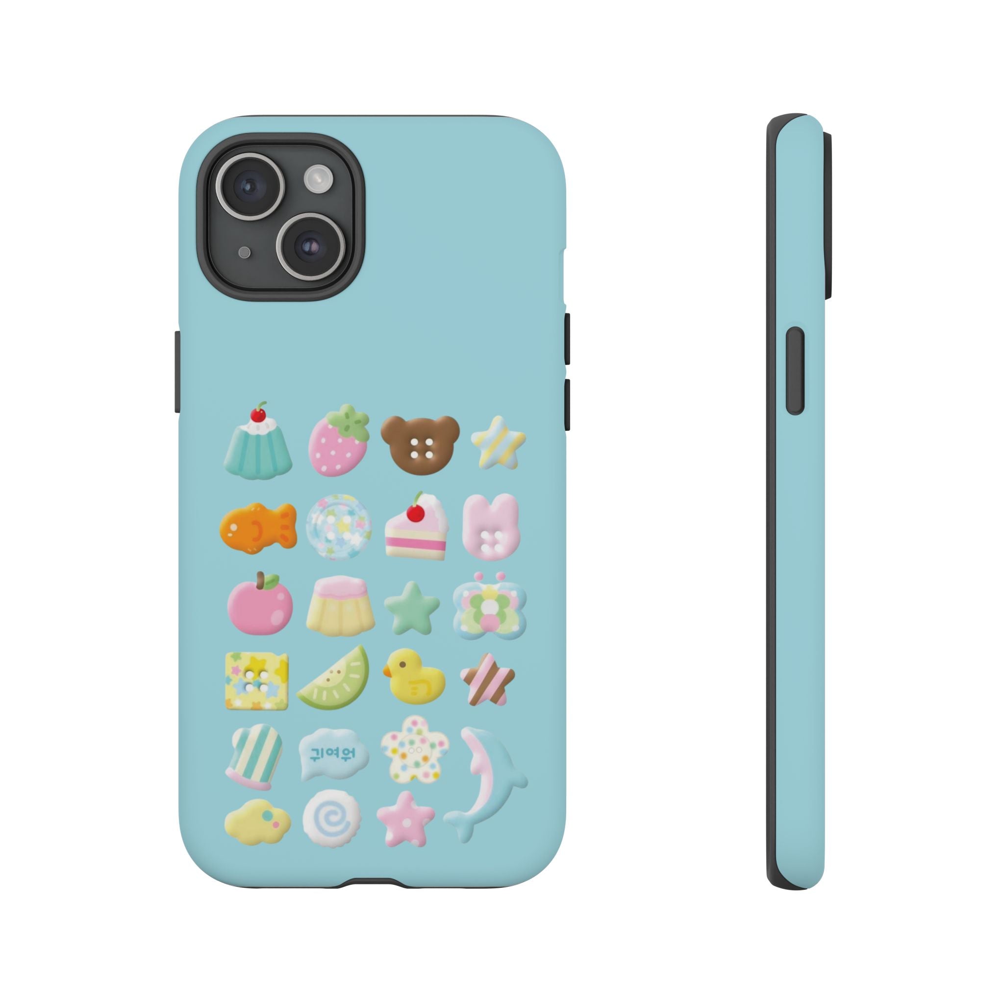 Pastel Kawaii Snacks Phone Case — Cute Dessert & Animal Icons on Mint iPhone Case