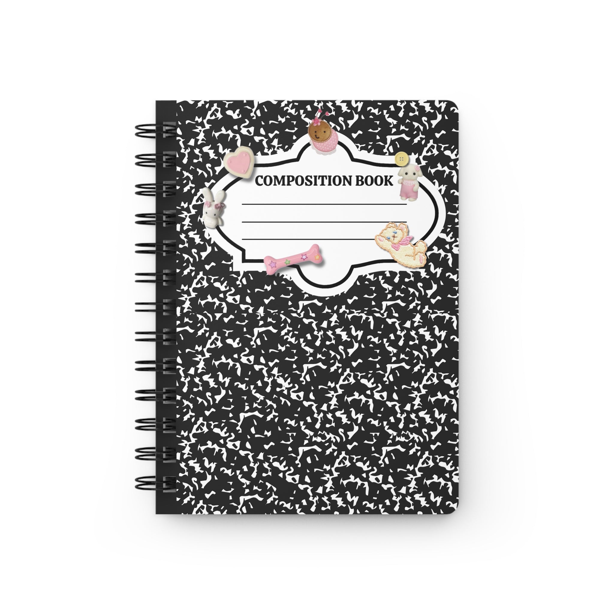 Kawaii Composition Book Spiral Journal — Cute Sticker Frame "Composition Book" Notebook