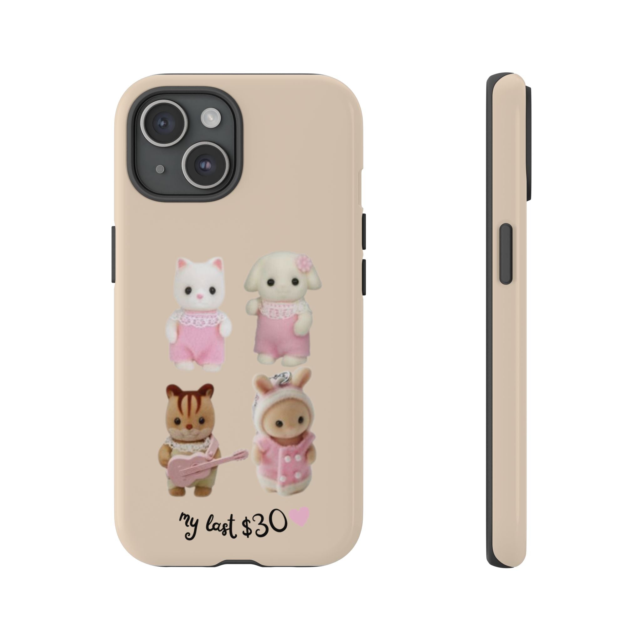 Cute Plush Characters Phone Case — 'my last 30' Beige Protective Cover