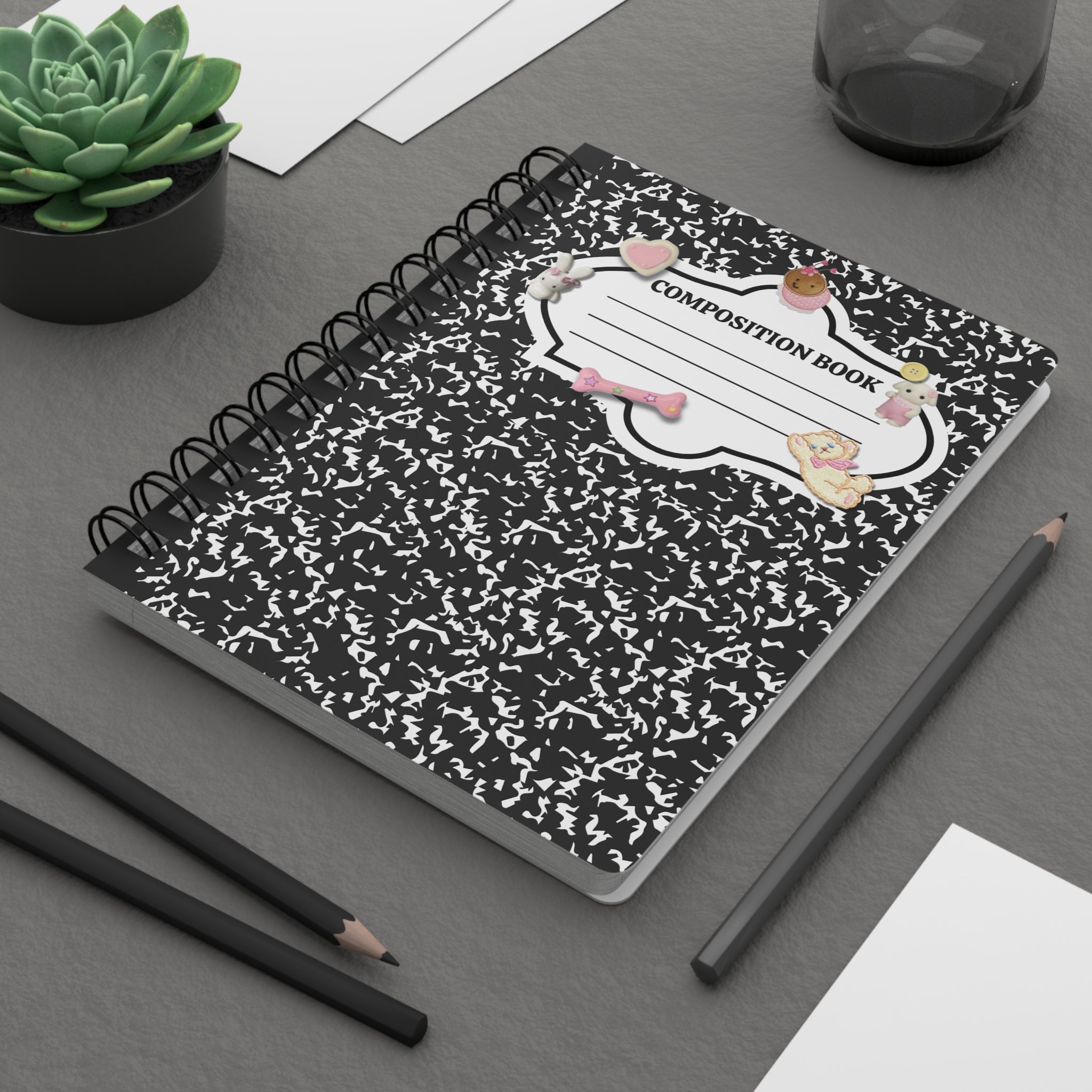 Kawaii Composition Book Spiral Journal — Cute Sticker Frame "Composition Book" Notebook