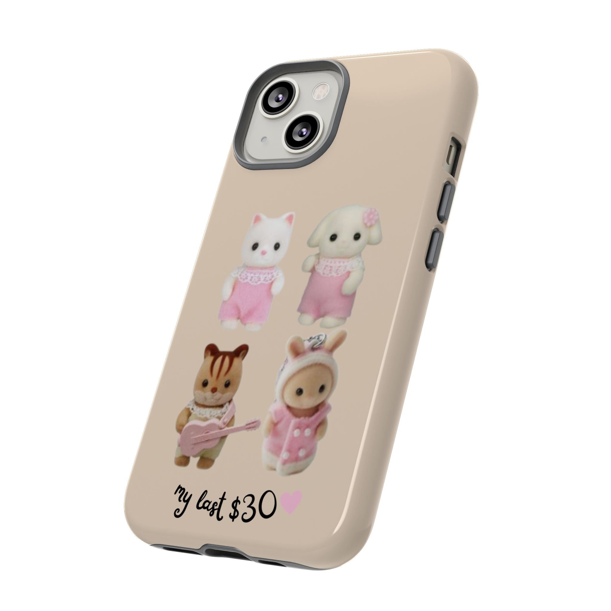 Cute Plush Characters Phone Case — 'my last 30' Beige Protective Cover