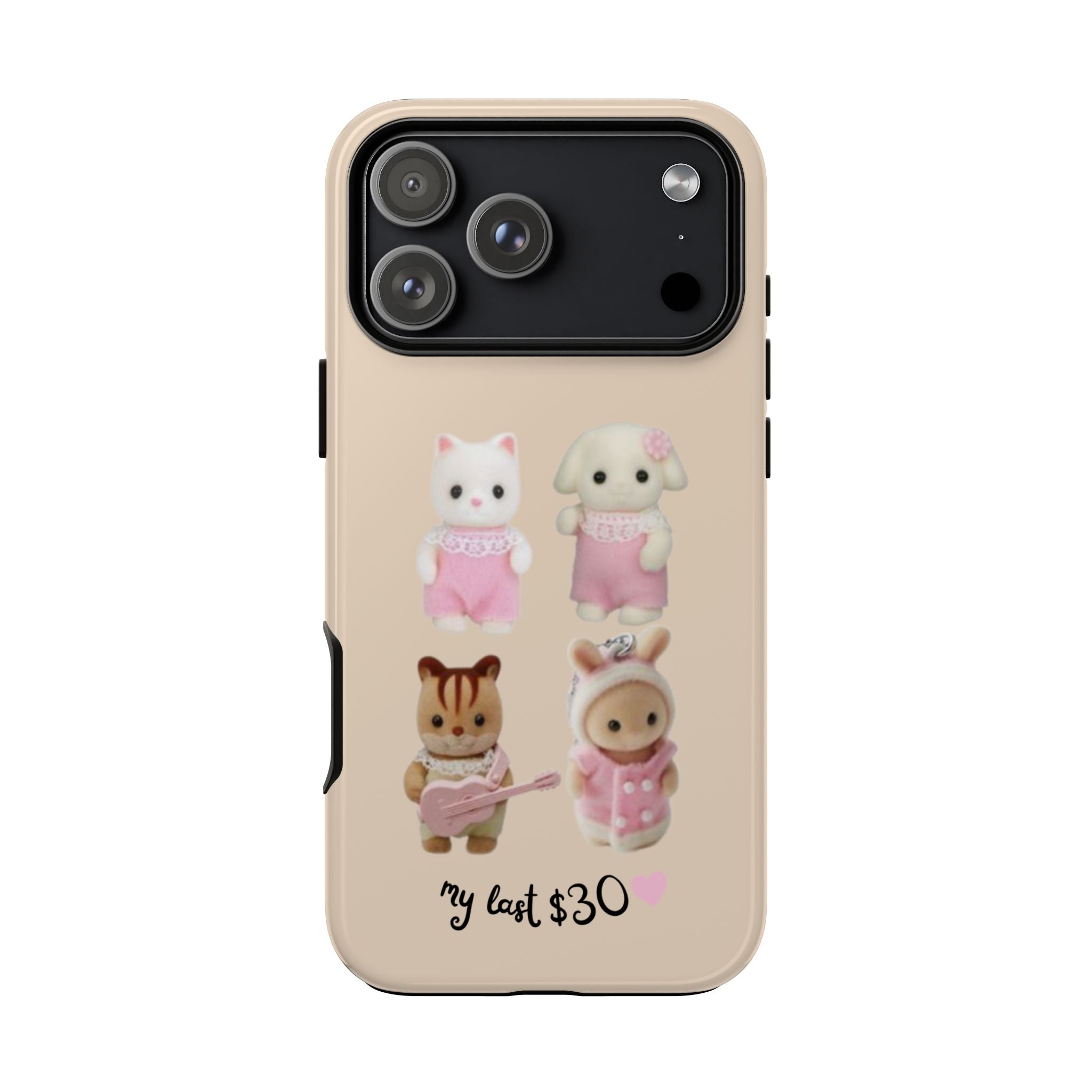 Cute Plush Characters Phone Case — 'my last 30' Beige Protective Cover