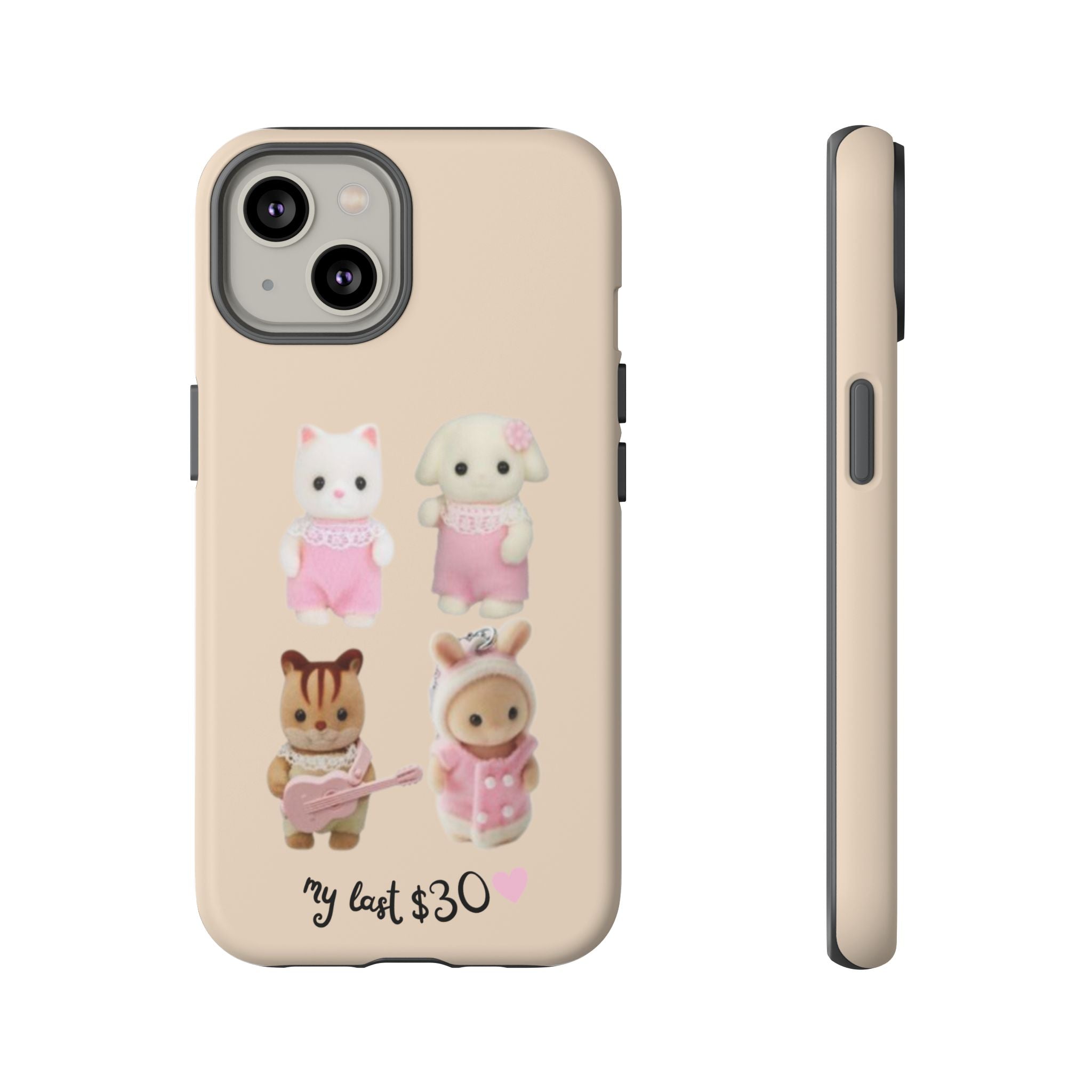 Cute Plush Characters Phone Case — 'my last 30' Beige Protective Cover