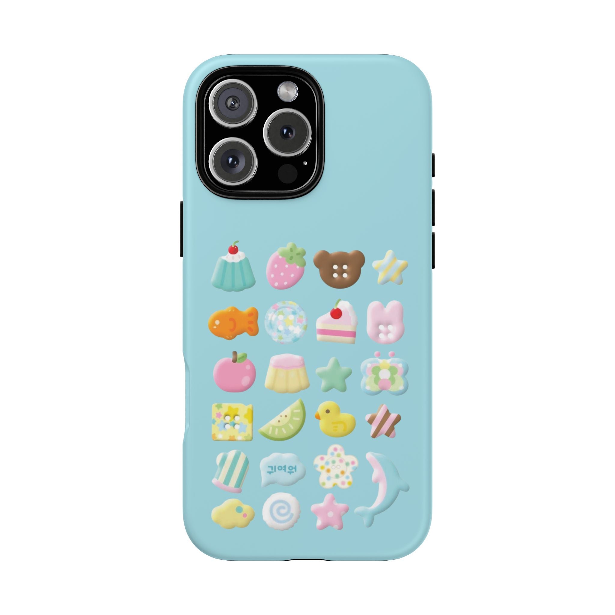 Pastel Kawaii Snacks Phone Case — Cute Dessert & Animal Icons on Mint iPhone Case