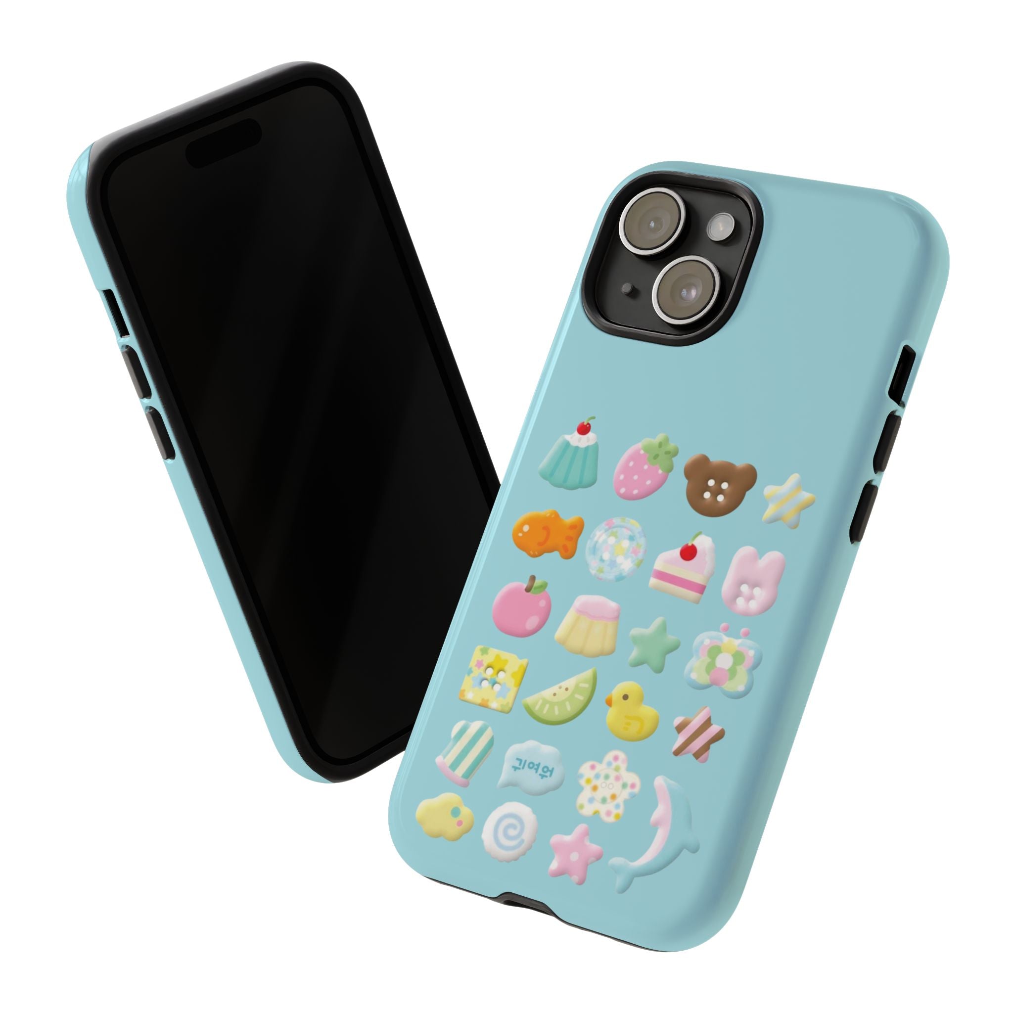 Pastel Kawaii Snacks Phone Case — Cute Dessert & Animal Icons on Mint iPhone Case